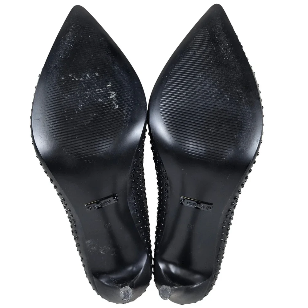 Guess Womens Sabalie Black Studded Leather Pointed Toe Stiletto Pumps Heels 8.5